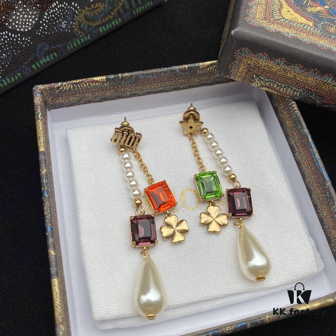 692ff99999f2d84055c8e460 Dior Color Diamond Tassel Earrings Pearl Four-Leaf Clover Star Elements Swarovski Pearl Colored Crystal