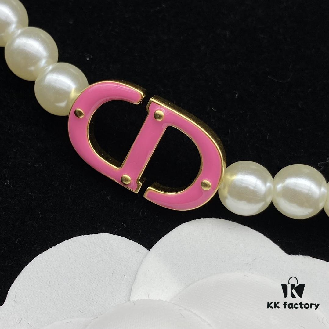 Dior New Style Letter Pearl Resin Rhinestone Inlaid Fashion Elegance
