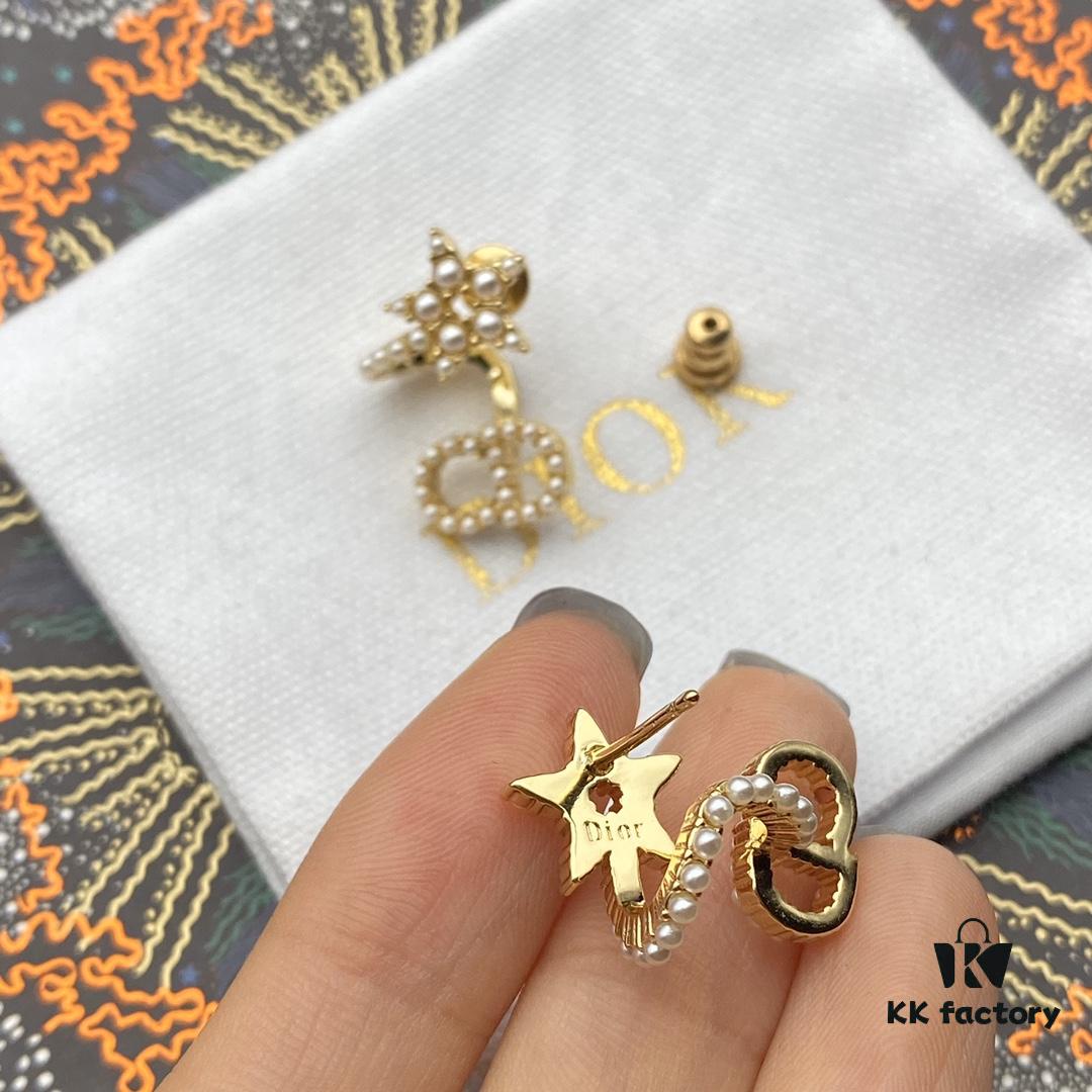 692ff9ce99f2d84055c8e48b Dior Star CD Pearl Rhinestone Stud Earrings, Unique Design, High Street Wearability