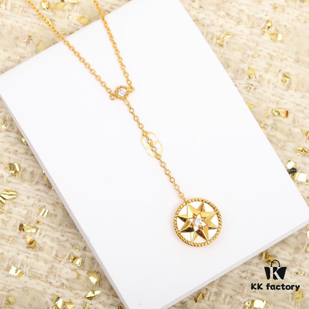 692ffba999f2d84055c8e6d8 Dior Eight-Pointed Star Compass Diamond-Paved Pendant Necklace