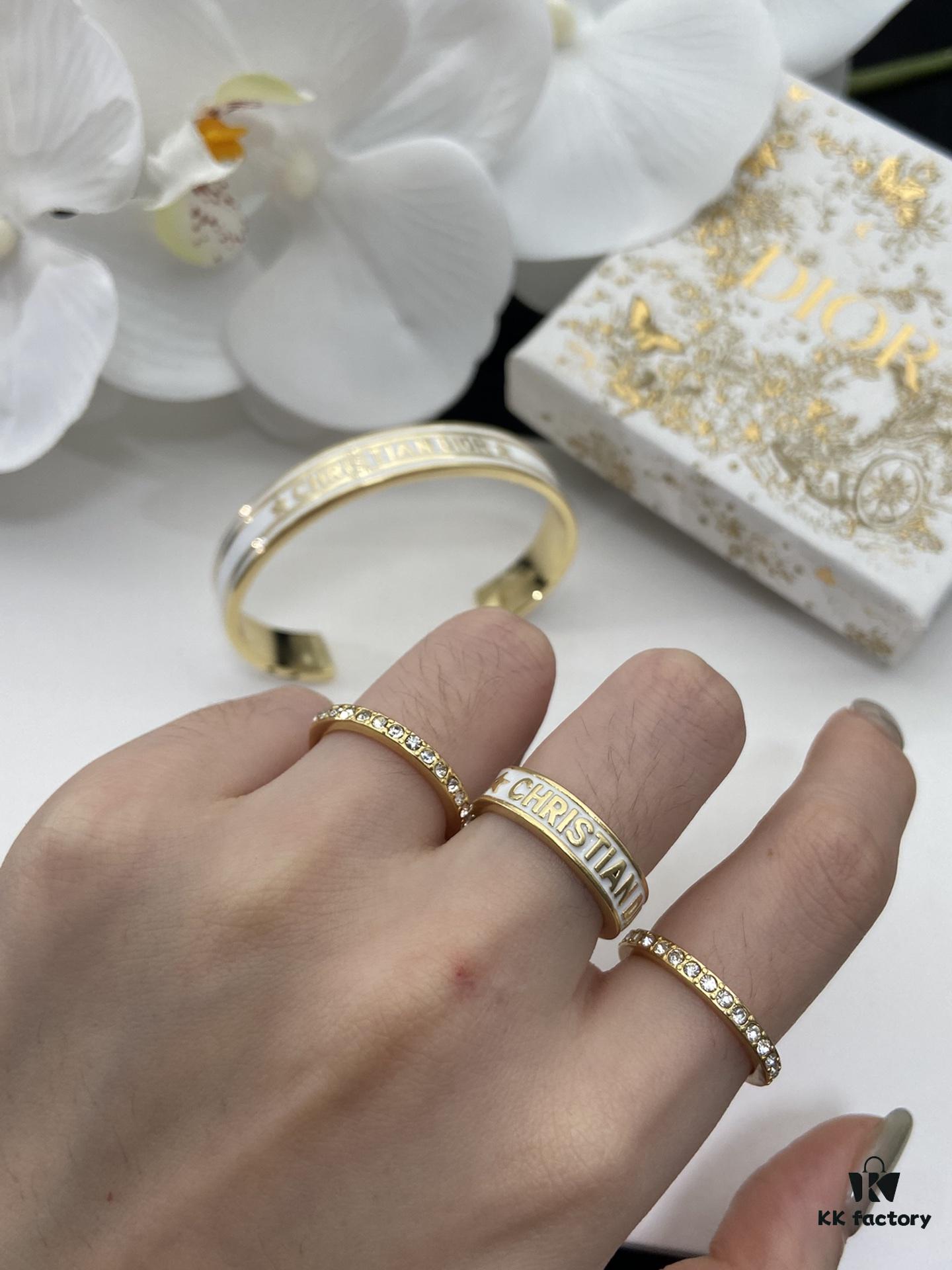 Dior 23 Code White Enamel Diamond-Cut Ring Trio with Bracelet