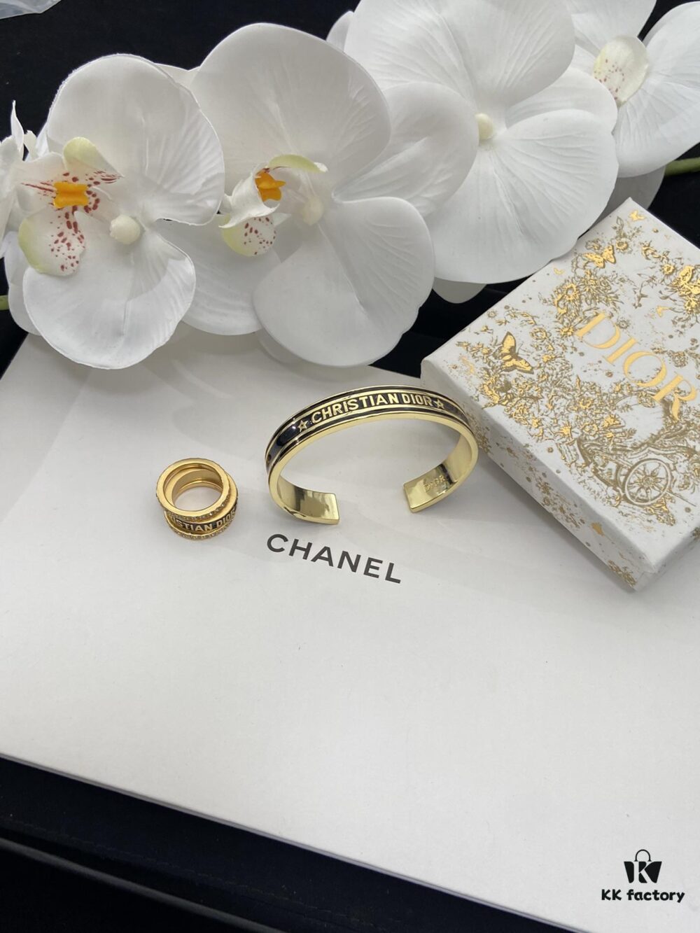 692ffc0699f2d84055c8e736 Dior 23 Code Black Letter Enamel Diamond-Paved Ring Trio Set with Bracelet 🖤