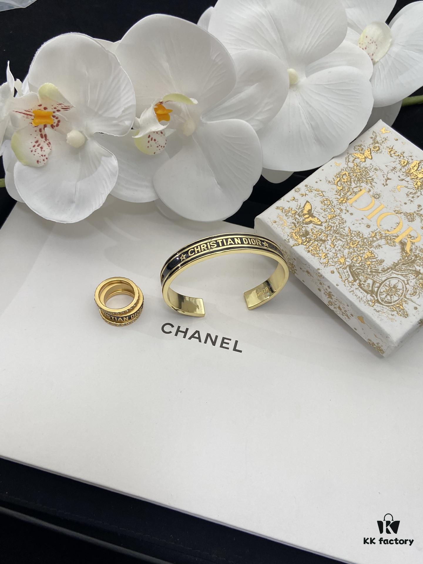 692ffc0699f2d84055c8e736 Dior 23 Code Black Letter Enamel Diamond-Paved Ring Trio Set with Bracelet 🖤