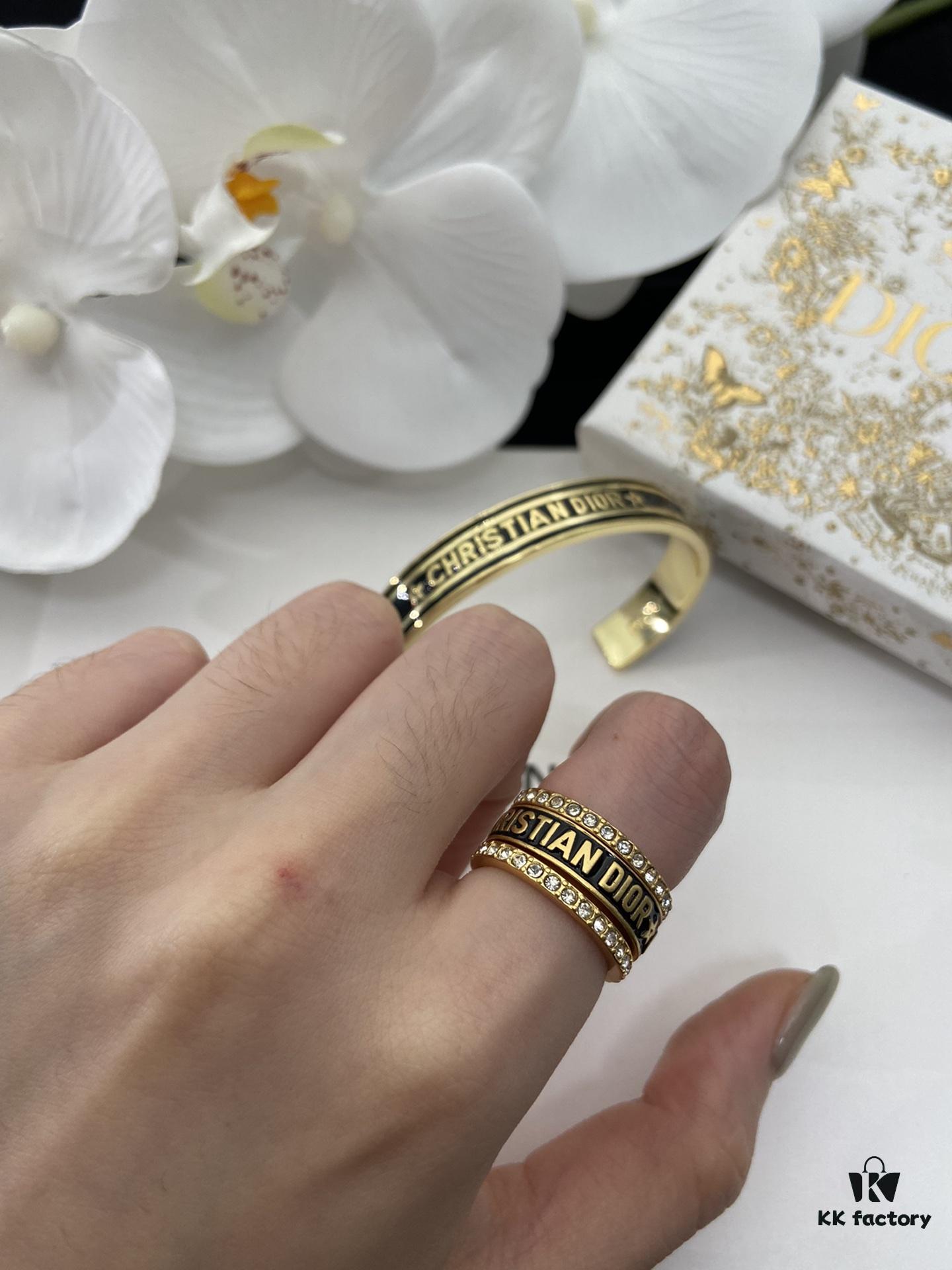 692ffc0799f2d84055c8e737 Dior 23 Code Black Letter Enamel Diamond-Paved Ring Trio Set with Bracelet 🖤