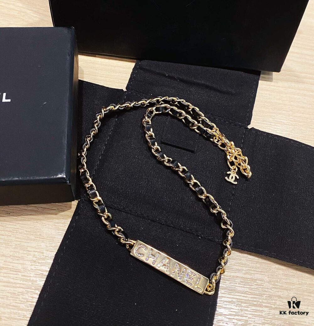 692ffc6f99f2d84055c8e7ab Xiaoxiang New Arrival Leather-Weave Necklace, Handwoven Black Leather with Classic Letter Pendant, Heavy Brass Craft Design