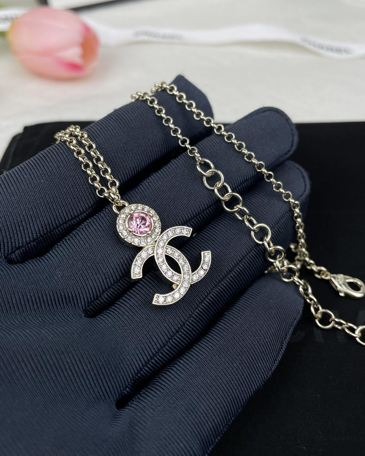 CHANE New Style Pink Round Diamond Collar Necklace Long Chain