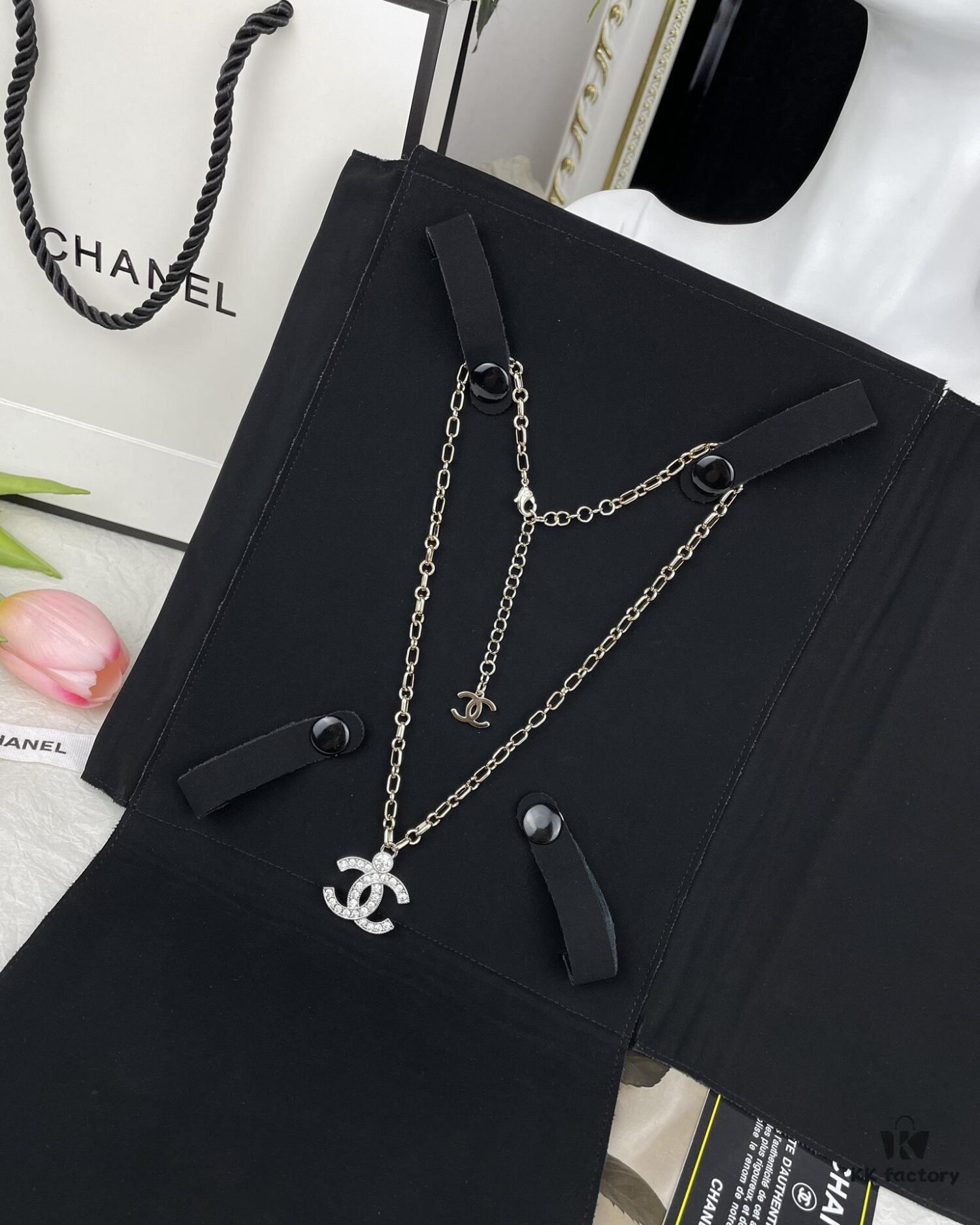 692ffcb599f2d84055c8e7f8 Chanel 23A New Arrival Bicolor Gold and Silver Chain with White Diamond Double C Pendant Necklace
