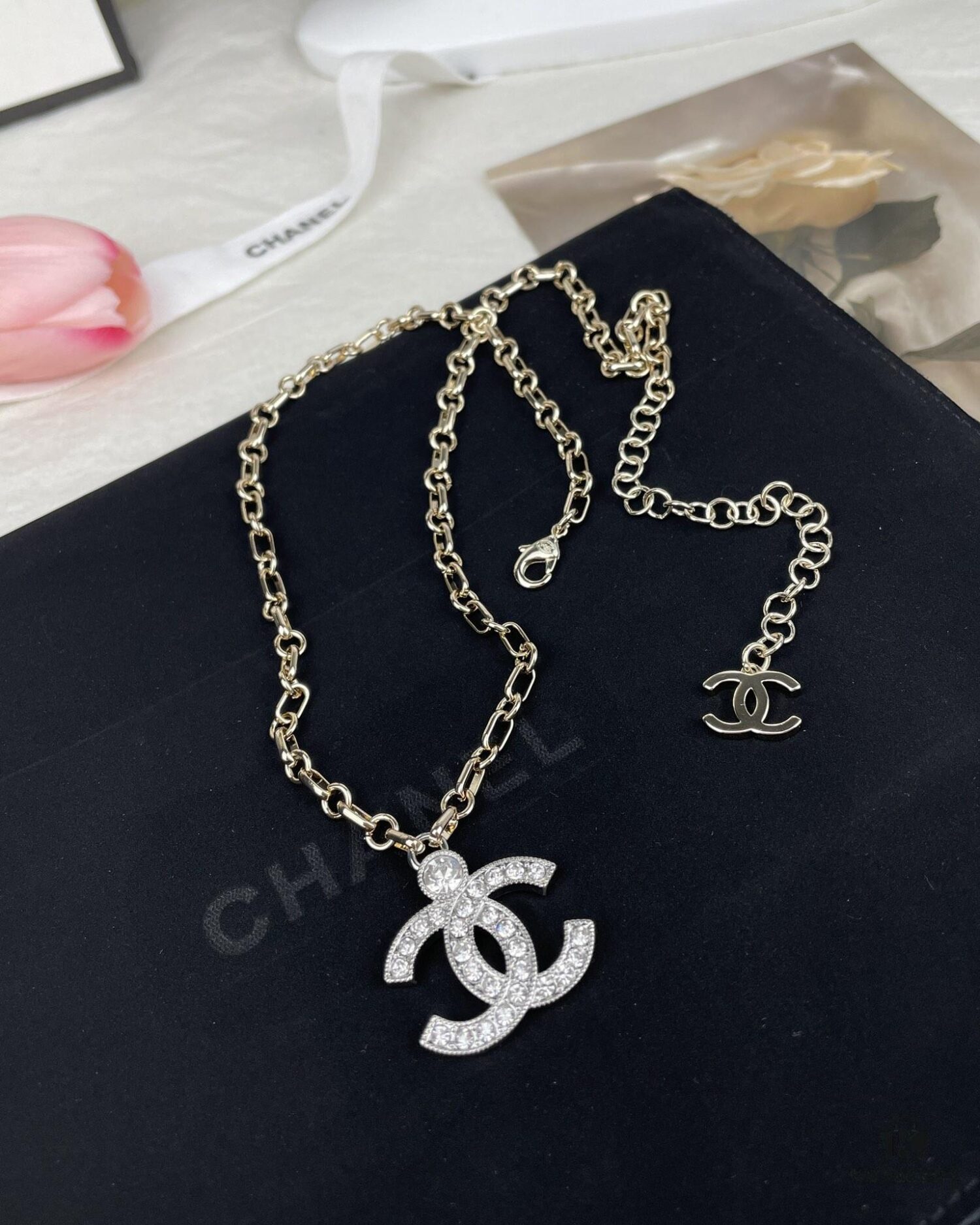 692ffcb699f2d84055c8e7f9 Chanel 23A New Arrival Bicolor Gold and Silver Chain with White Diamond Double C Pendant Necklace