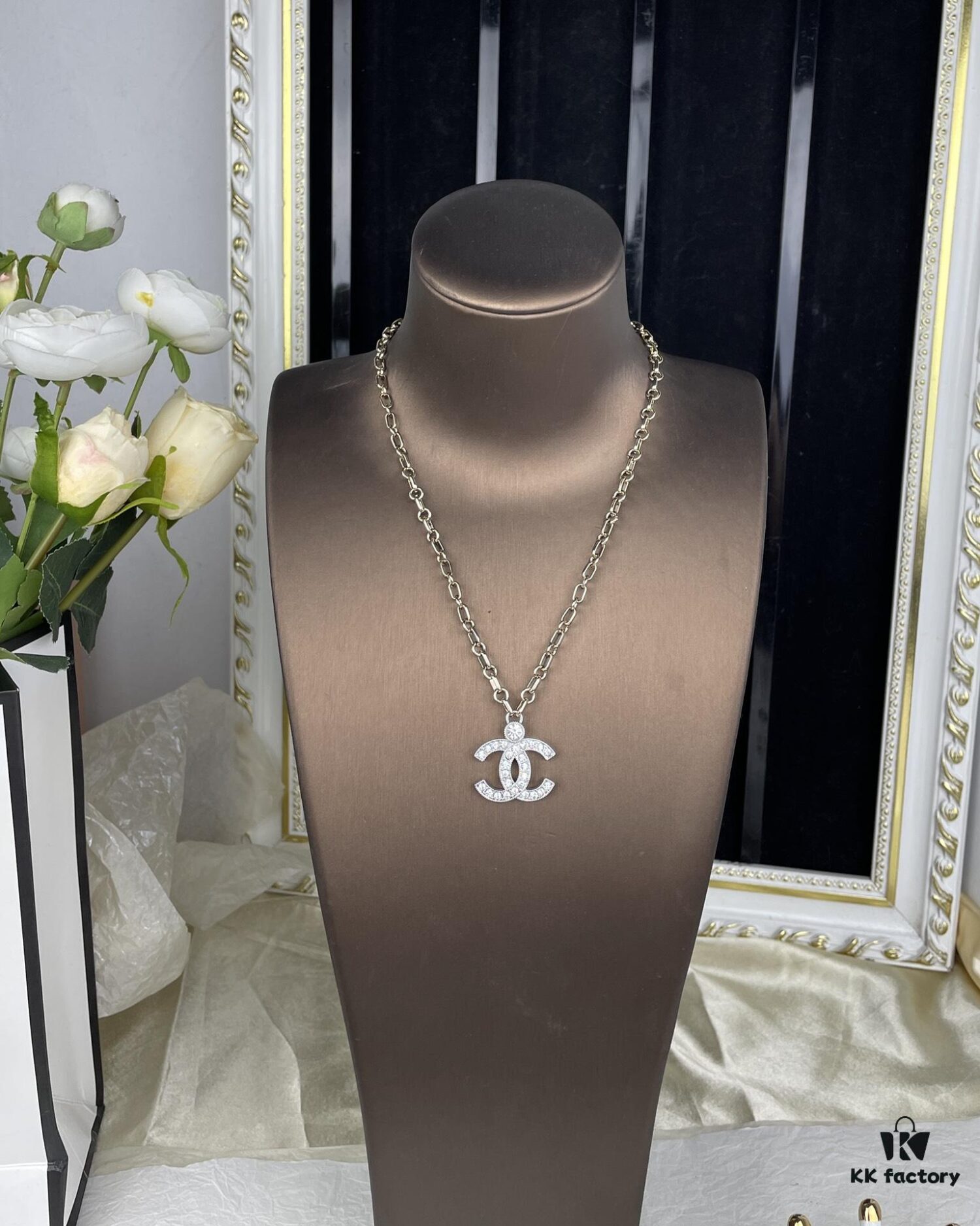 692ffcb899f2d84055c8e7fb Chanel 23A New Arrival Bicolor Gold and Silver Chain with White Diamond Double C Pendant Necklace