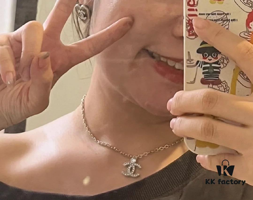 692ffcb899f2d84055c8e7fd Chanel 23A New Arrival Bicolor Gold and Silver Chain with White Diamond Double C Pendant Necklace