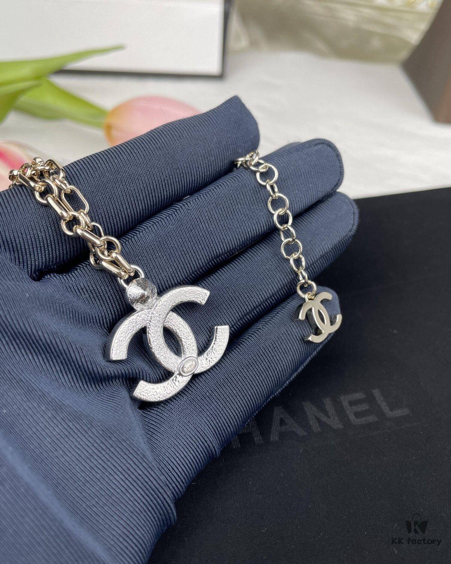 692ffcb999f2d84055c8e7fe Chanel 23A New Arrival Bicolor Gold and Silver Chain with White Diamond Double C Pendant Necklace