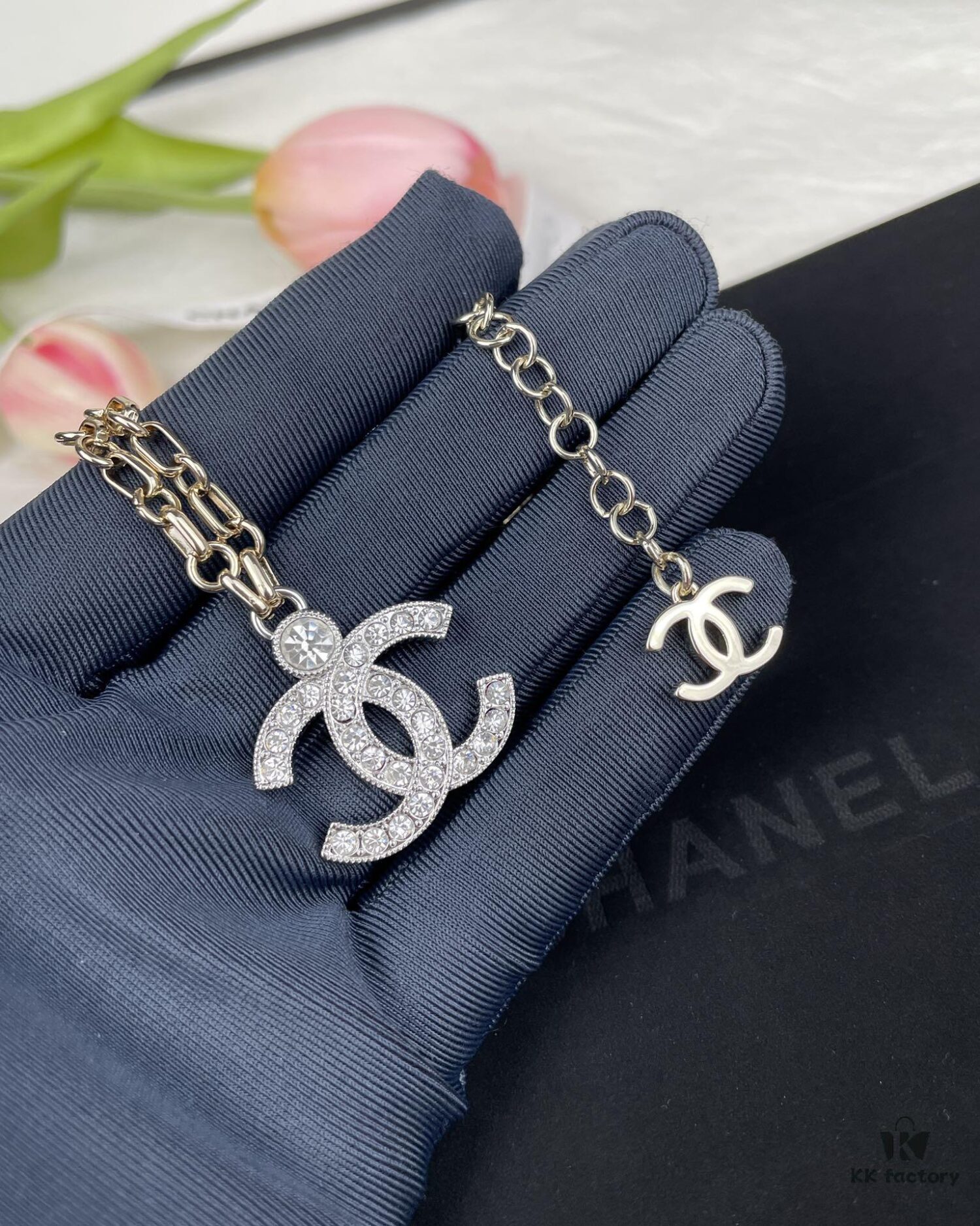 692ffcba99f2d84055c8e7ff Chanel 23A New Arrival Bicolor Gold and Silver Chain with White Diamond Double C Pendant Necklace
