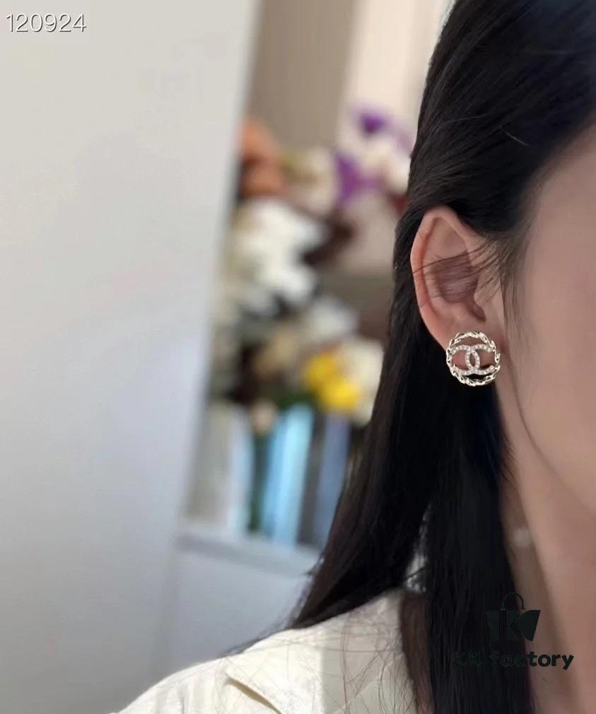 Chanel New Arrival Round CC Openwork Stud Earrings