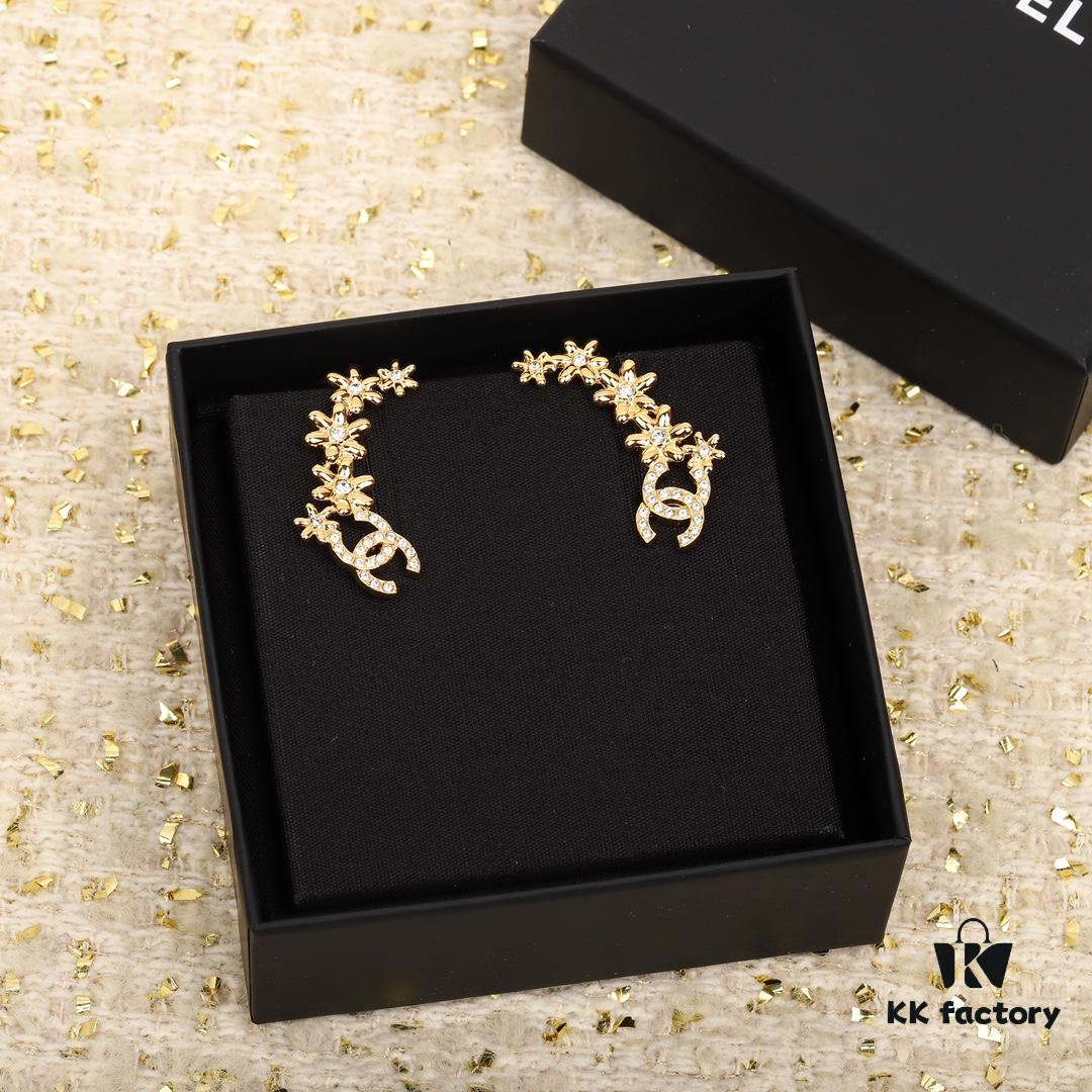 CH@NEL New Style Gold C Multi Snowflake Stud Earrings (Clip-On Available)