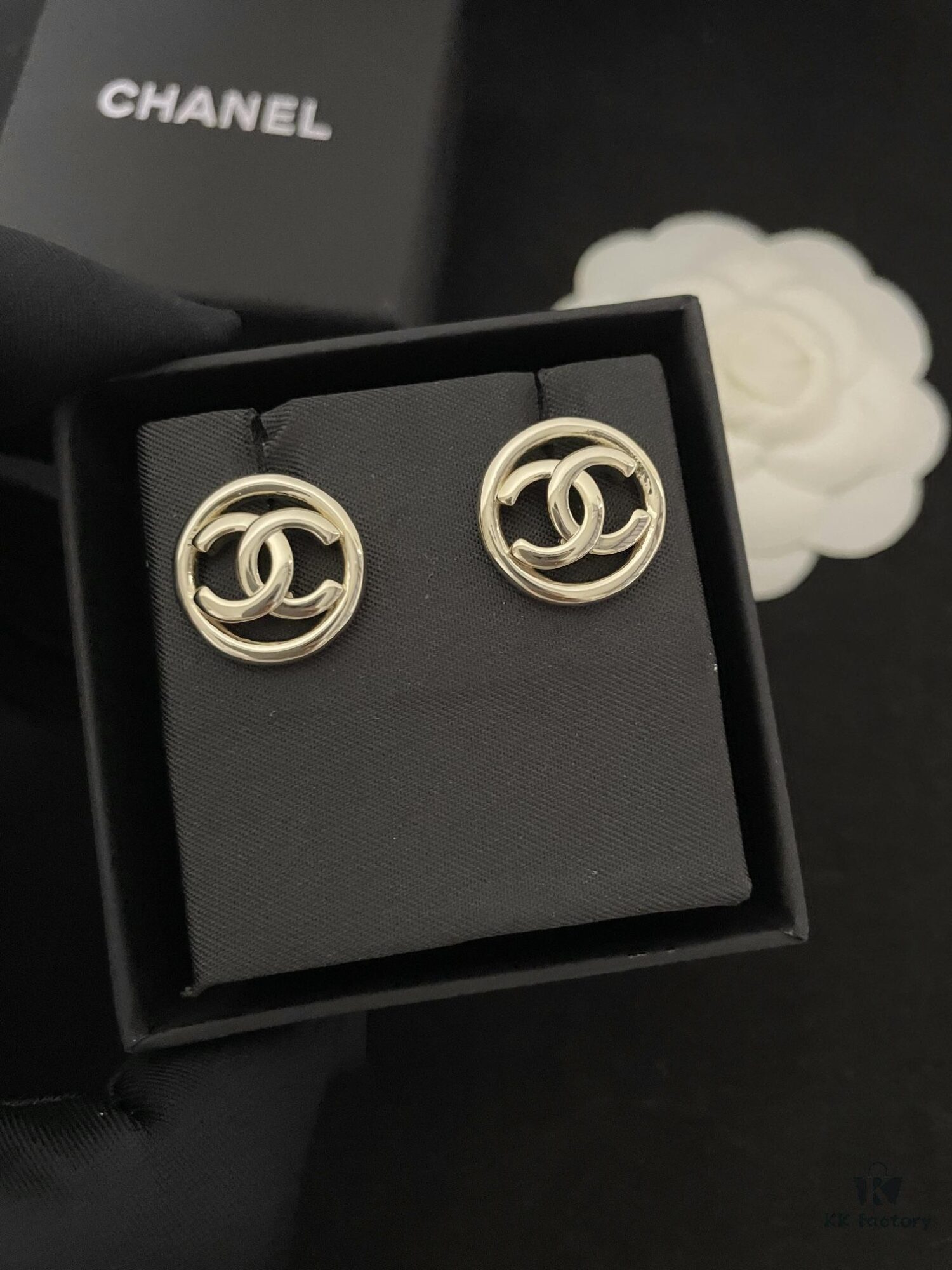 Chanel New Arrival CC Openwork Smooth Round Stud Earrings
