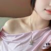 692ffd3099f2d84055c8e8a9 Xiaoxiang New Arrival Light Gold Bow Silver Two-Tone Full Diamond Necklace