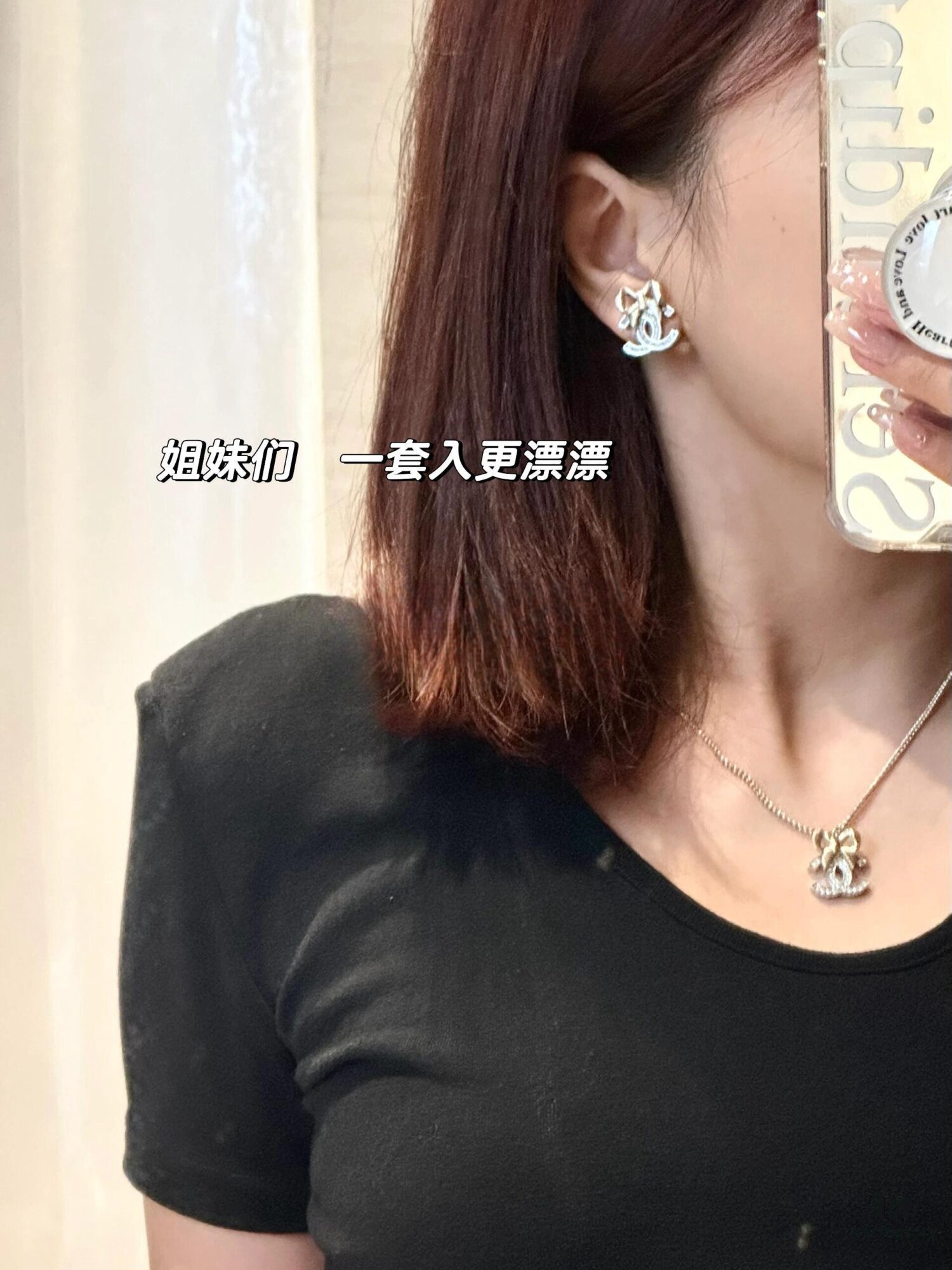 692ffd3299f2d84055c8e8ad Xiaoxiang New Arrival Light Gold Bow Silver Two-Tone Full Diamond Necklace