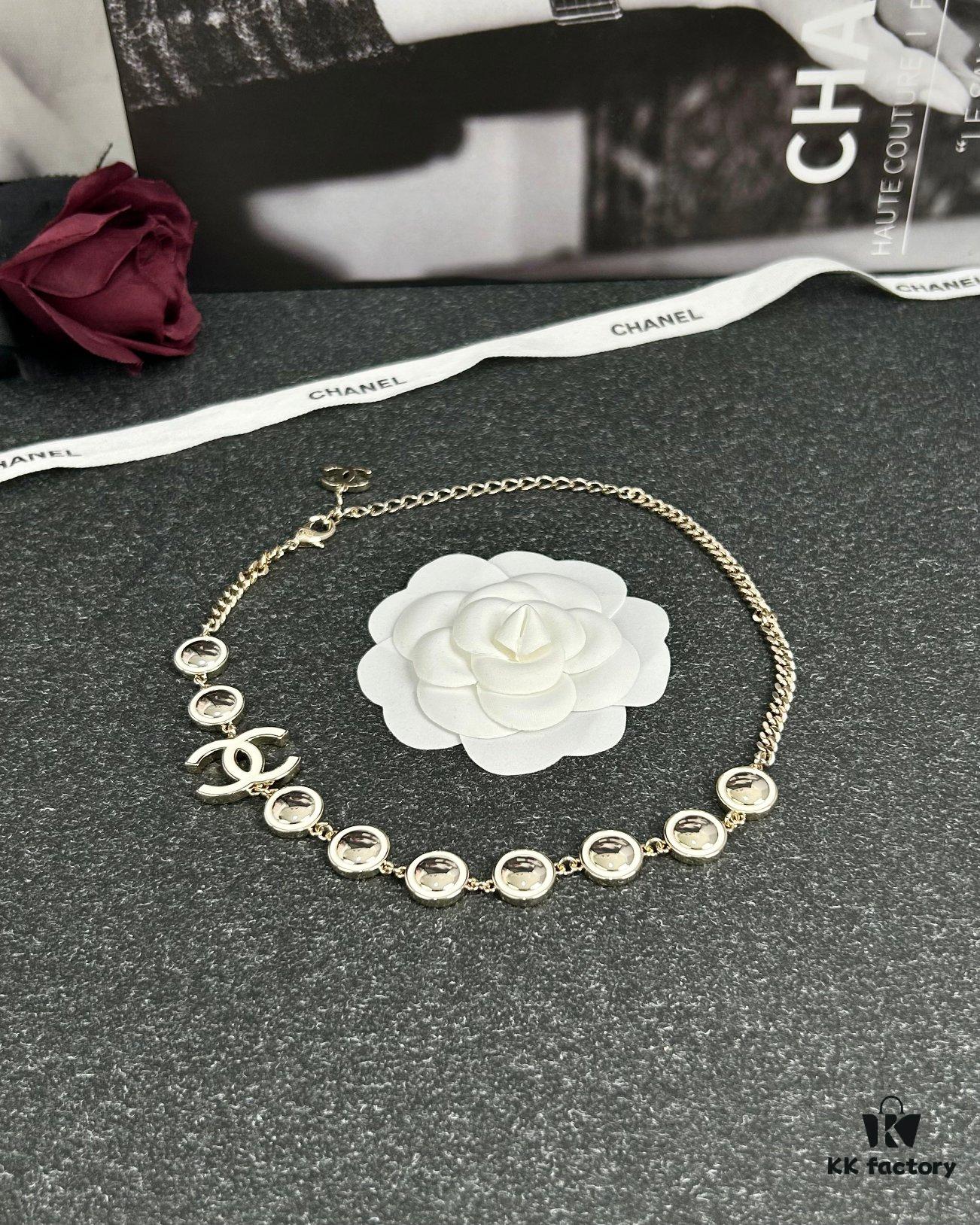 692ffd3a99f2d84055c8e8b8 Xiaoxiang New Arrival White Oil-Drop Double C Round Mirror Clover Pendant Necklace with Smooth Chain