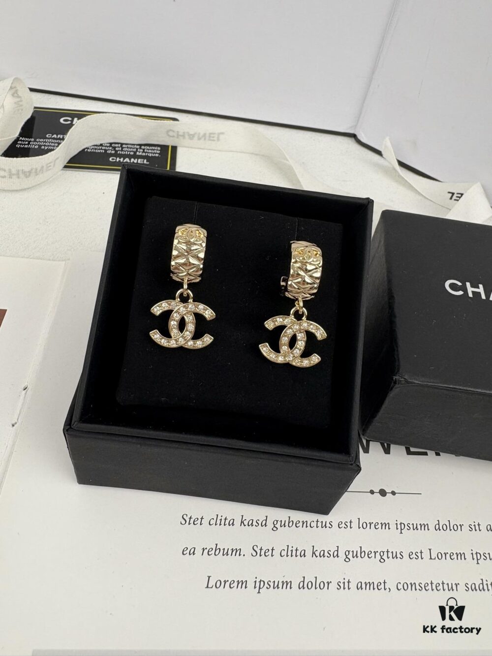 692ffd6199f2d84055c8e8e4 Xiaoxiang New Arrival Light Gold Diamond-Patterned Elegant Double C Earrings with Full Rhinestones, Hook Style