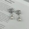 692ffd6a99f2d84055c8e8f3 Xiao Xiang New Arrival Silver Double C Full Diamond Transparent Pearl Pendant Earrings