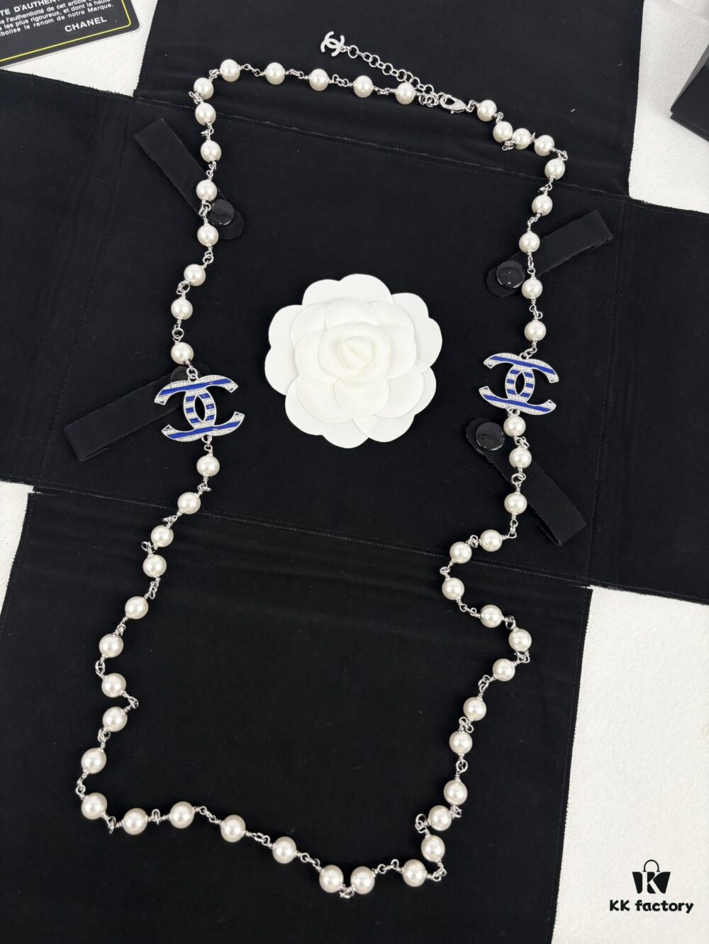 692ffd6c99f2d84055c8e8f5 Chanel New Arrival Blue Enamel C Diamond Letter Pearl Fashion Necklace Sweater Chain