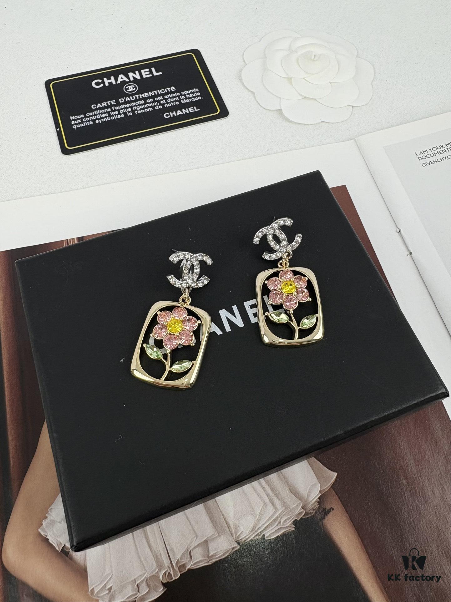 692ffd8199f2d84055c8e915 Xiaoxiang New Rectangular Picture Frame Surrounding Flower Colorful Rhinestone Hollow Pendant Earrings