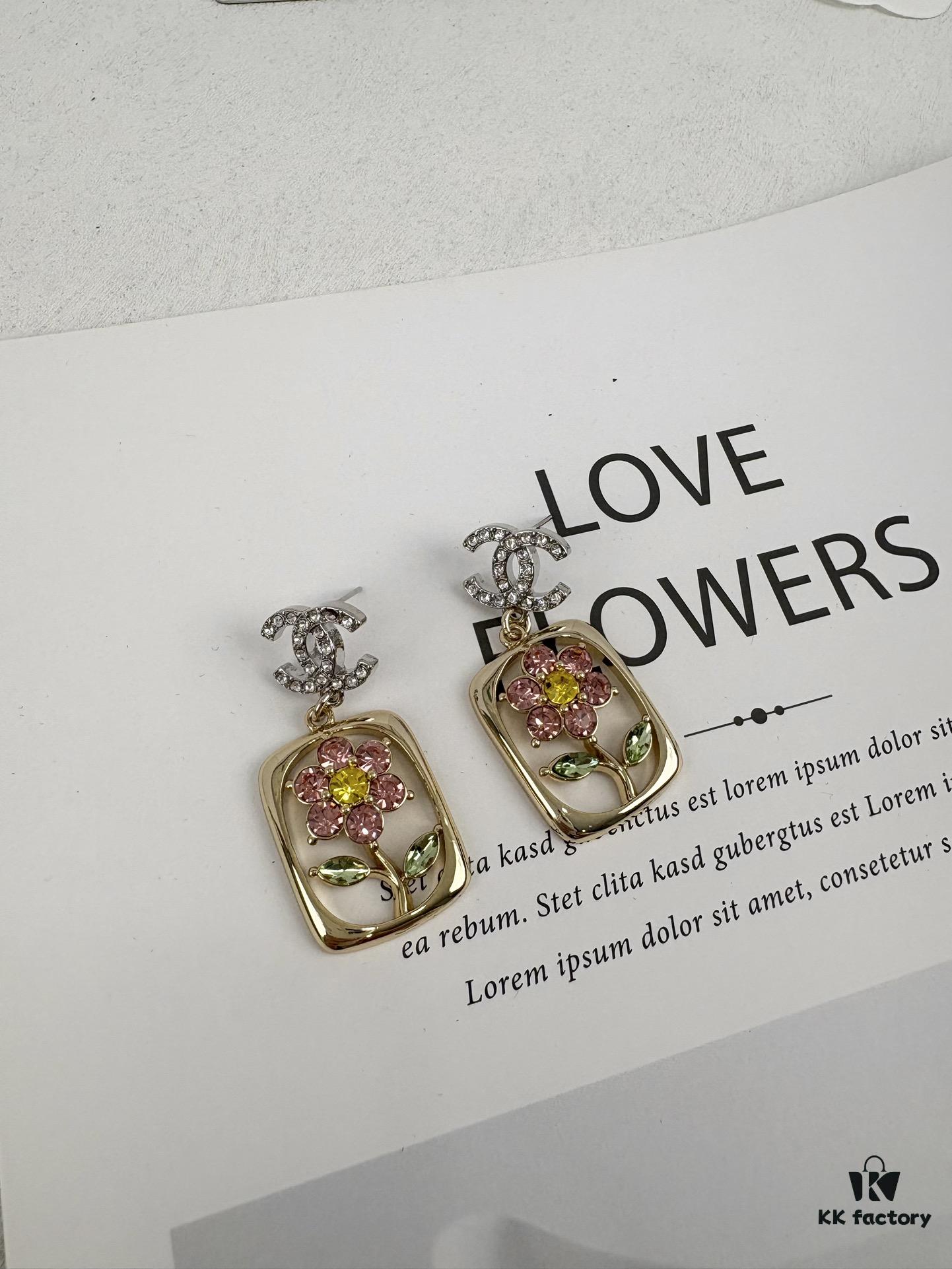 692ffd8199f2d84055c8e917 Xiaoxiang New Rectangular Picture Frame Surrounding Flower Colorful Rhinestone Hollow Pendant Earrings