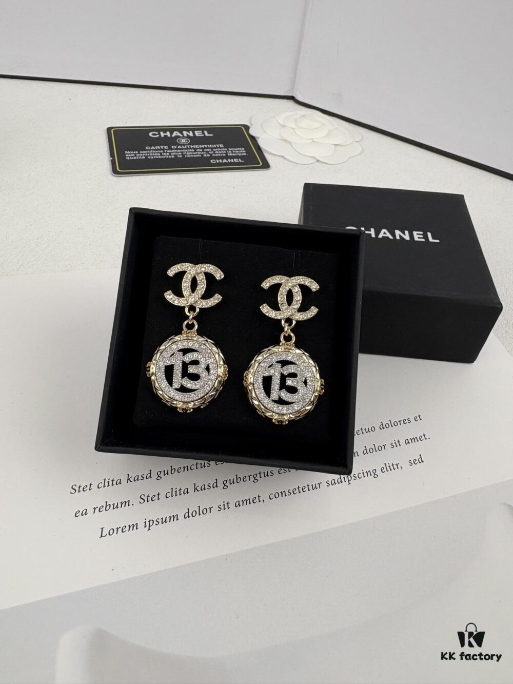 692ffd8b99f2d84055c8e926 Xiaoxiang New Arrival Golden Diamond-Quilted Round Silver Number 13 Full Diamond Hollow Pendant Large Earrings