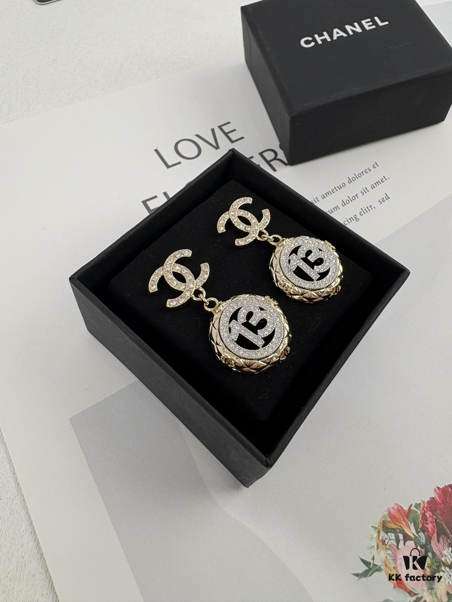 692ffd8c99f2d84055c8e927 Xiaoxiang New Arrival Golden Diamond-Quilted Round Silver Number 13 Full Diamond Hollow Pendant Large Earrings
