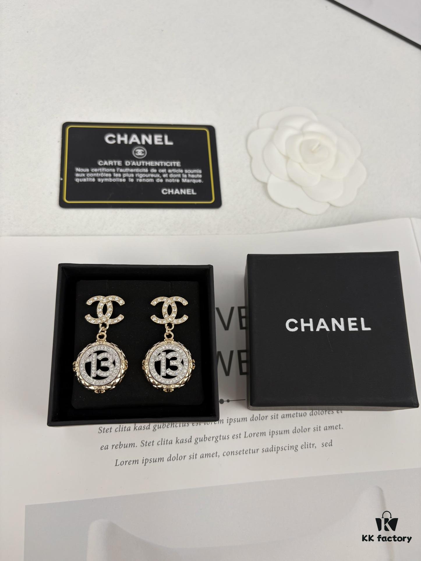 692ffd8e99f2d84055c8e92a Xiaoxiang New Arrival Golden Diamond-Quilted Round Silver Number 13 Full Diamond Hollow Pendant Large Earrings