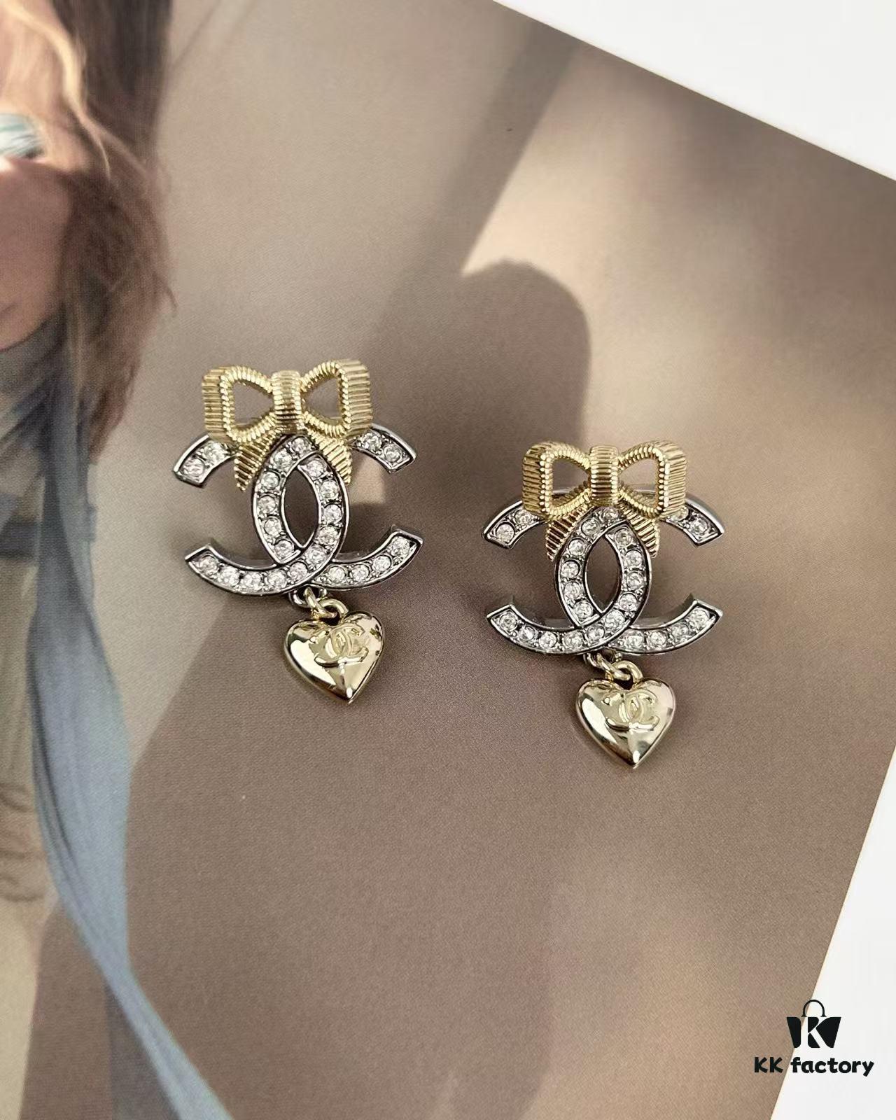 Xiaoxiang New Arrival Light Gold Bow Silver Two-Tone Fully Diamante Necklace Set