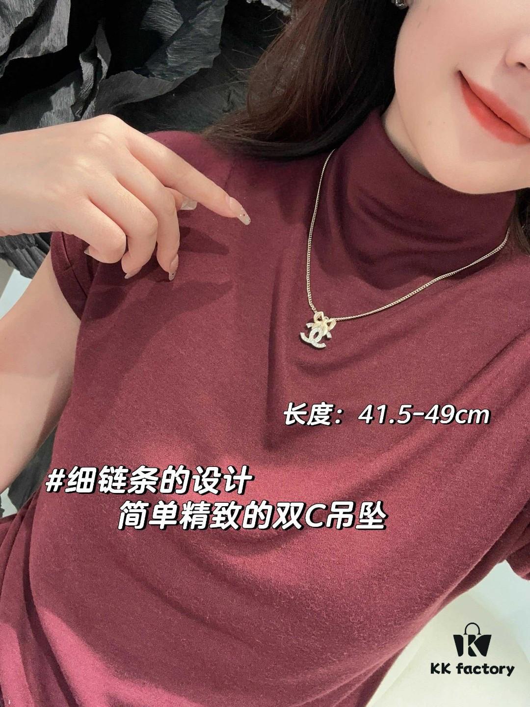Xiaoxiang New Arrival Light Gold Bow Silver Two-Tone Fully Diamante Necklace Set