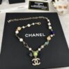 692ffdd599f2d84055c8e97b Xiaoxiang New Arrival Black Ribbon Bow with Green Pearl Pendant, Colorful Paved Diamond Necklace