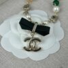 692ffdd899f2d84055c8e97f Xiaoxiang New Arrival Black Ribbon Bow with Green Pearl Pendant, Colorful Paved Diamond Necklace