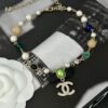 692ffdda99f2d84055c8e983 Xiaoxiang New Arrival Black Ribbon Bow with Green Pearl Pendant, Colorful Paved Diamond Necklace