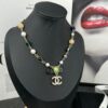 692ffddd99f2d84055c8e986 Xiaoxiang New Arrival Black Ribbon Bow with Green Pearl Pendant, Colorful Paved Diamond Necklace