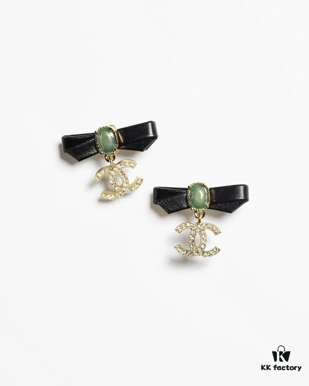 692ffdf599f2d84055c8e9a5 New Xiaoxiang Black Bow 🎀 Green Pearl Double C Diamond-Inlaid Earrings