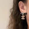 692ffdfa99f2d84055c8e9ab New Xiaoxiang Black Bow 🎀 Green Pearl Double C Diamond-Inlaid Earrings