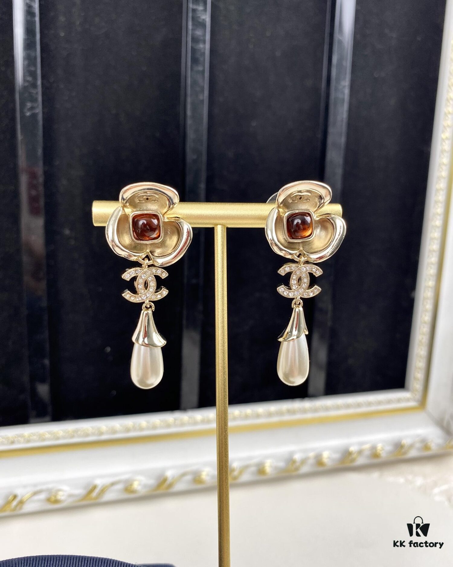 Chanel New Arrival Red Zircon-Inlaid Camellia Drop Earrings