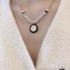 692ffe2a99f2d84055c8e9e1 CHANE New Style Black and White Button Round Semi-Pearl Half Chain Necklace
