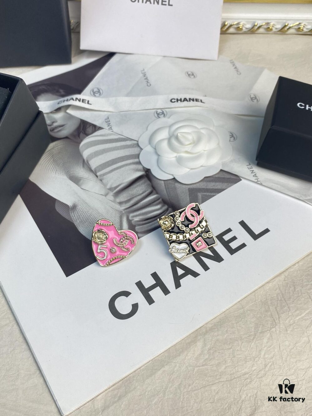 692ffe3a99f2d84055c8e9f4 CHANE New 24S Pink Camellia Pearl Heart ❤️ Brooch