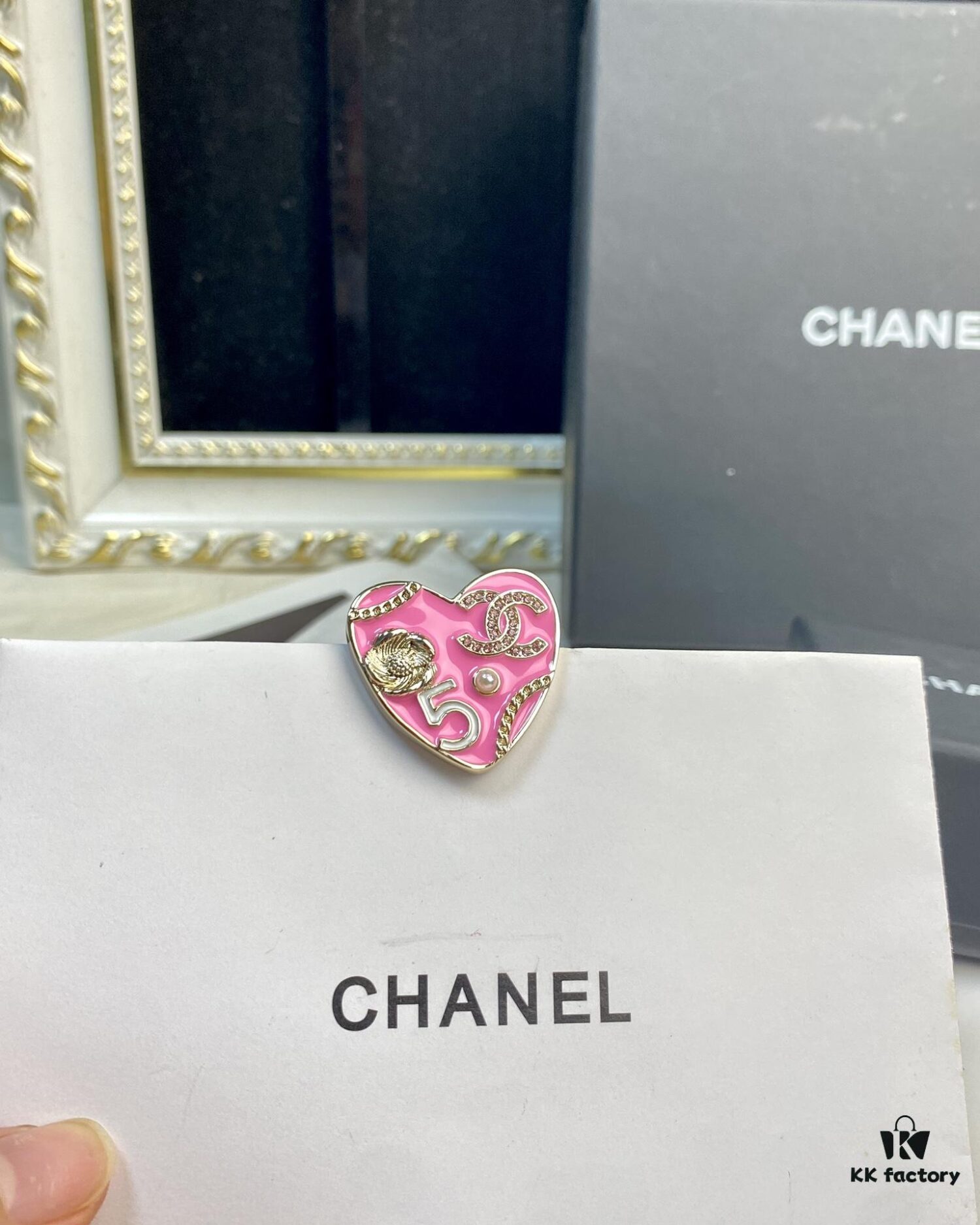 692ffe3b99f2d84055c8e9f5 CHANE New 24S Pink Camellia Pearl Heart ❤️ Brooch