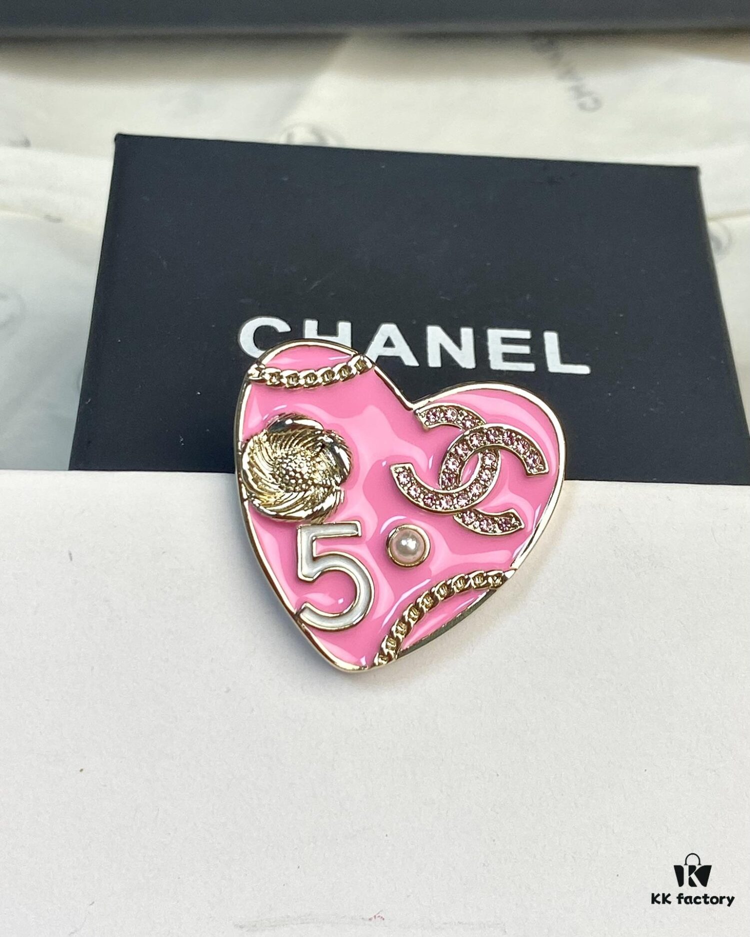 692ffe3c99f2d84055c8e9f6 CHANE New 24S Pink Camellia Pearl Heart ❤️ Brooch