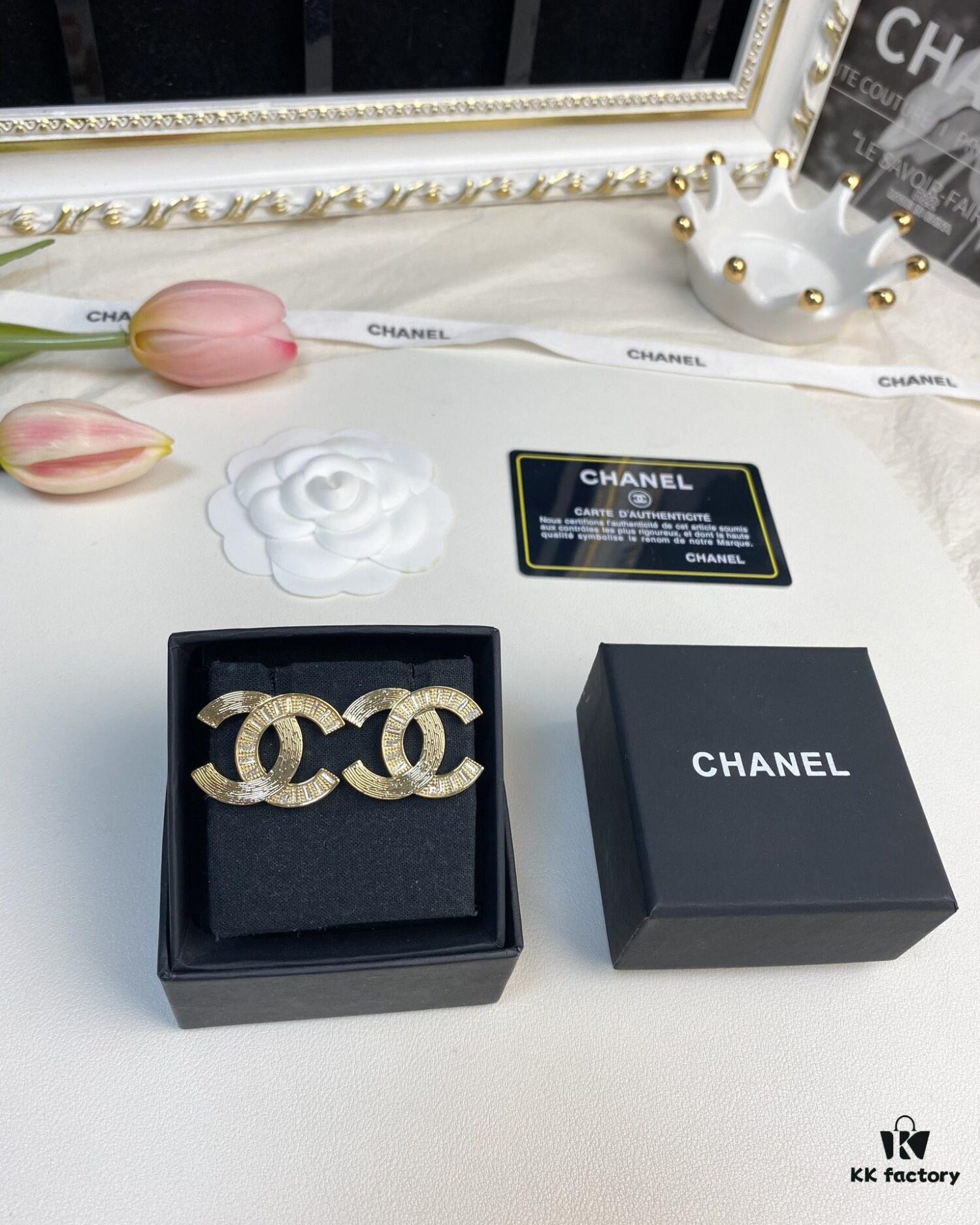 692ffe5999f2d84055c8ea10 New Xiaoxiang Rhombus Faux Diamond Brass Double C Stud Earrings