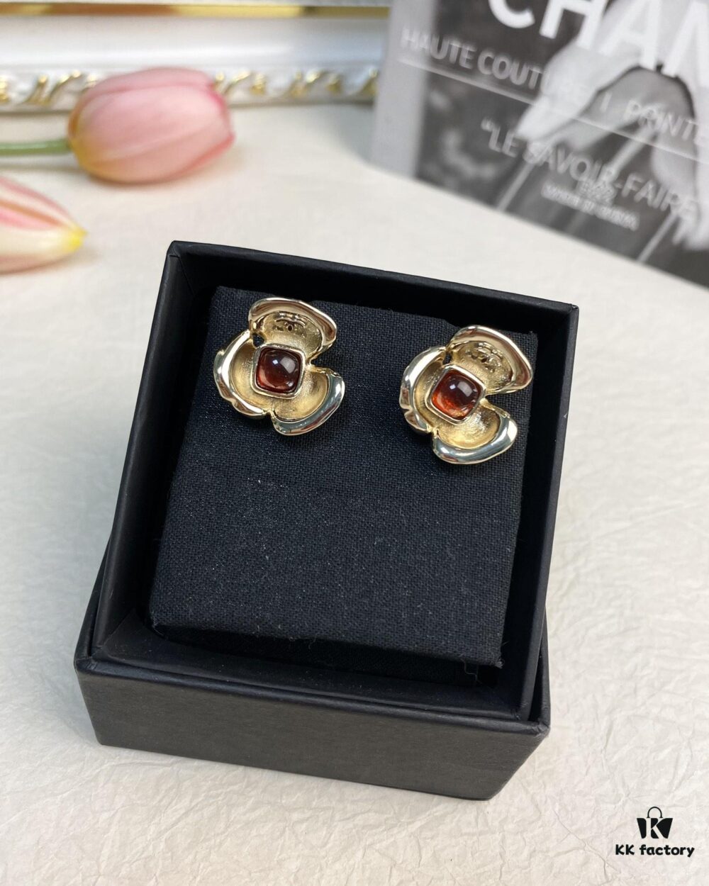 692ffe6799f2d84055c8ea1c Xiaoxiang New Arrival Amber Square Rhinestone Camellia Flower Stud Earrings 🌺