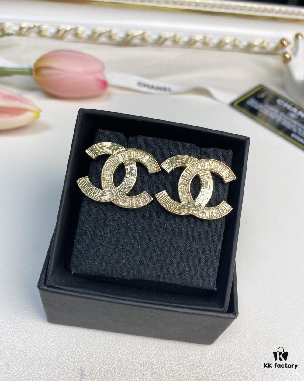 New Xiaoxiang Rhombus Faux Diamond Brass Double C Stud Earrings