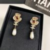 Chanel New Arrival Red Zircon-Inlaid Camellia Drop Earrings