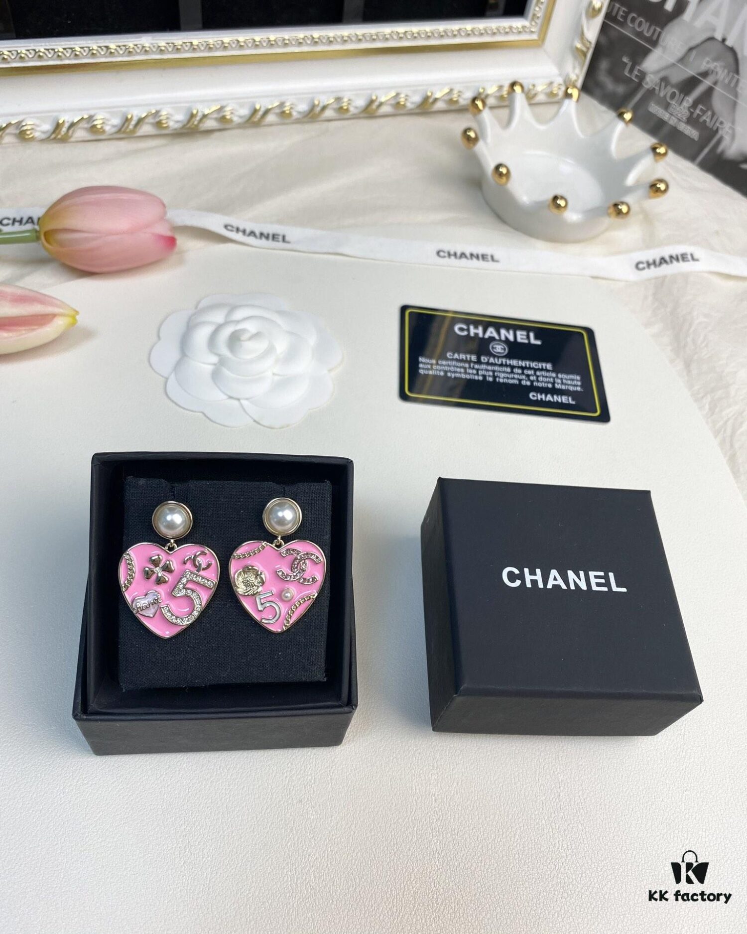Chanel New Arrival Pink Enamel Heart Earrings Model AB