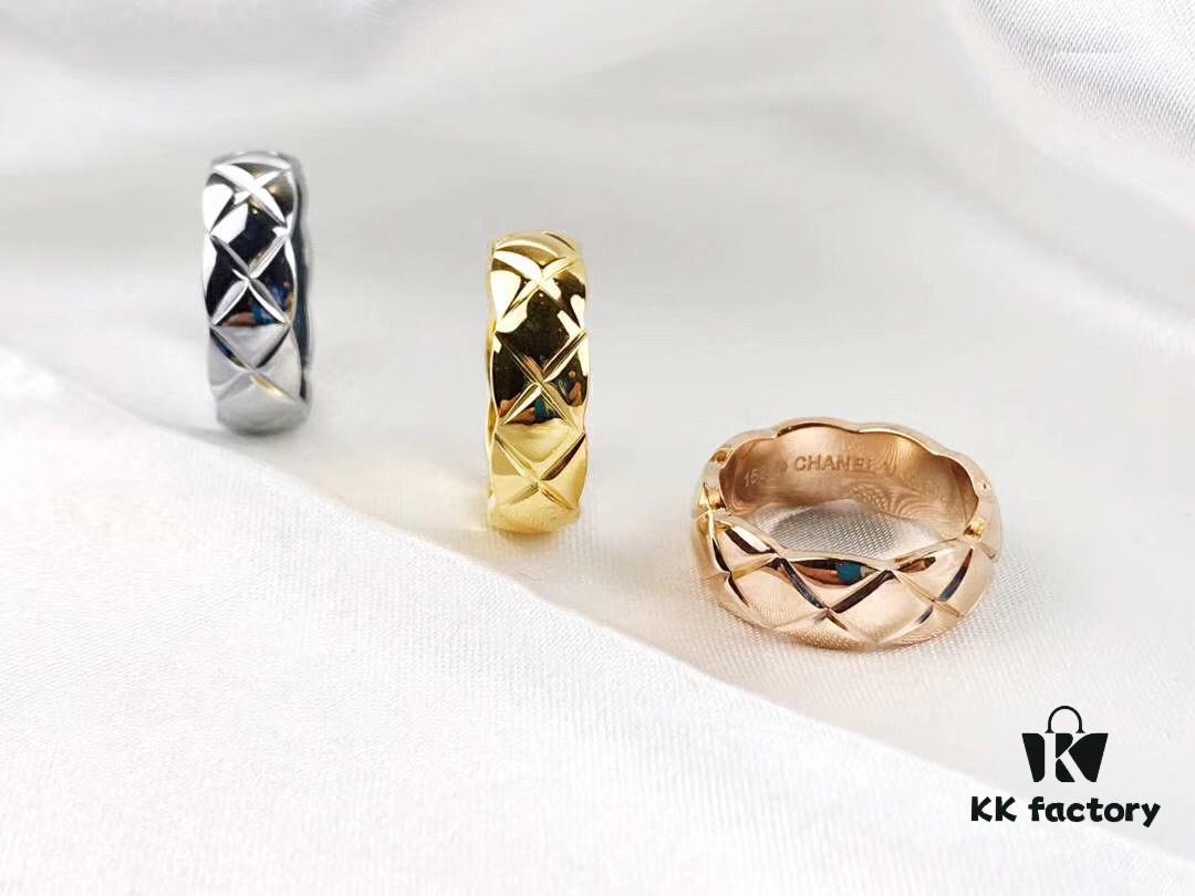 692fff3f99f2d84055c8eaea Chanel Coco Crush Series Quilted Pattern Ring, S925 Sterling Silver Heavy Craft, Available in White Gold, Rose Gold, and Yellow Gold Finish