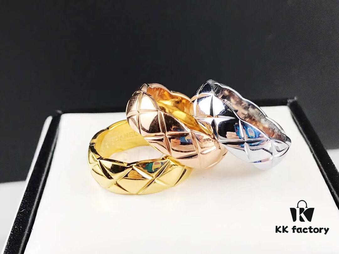 692fff4099f2d84055c8eaeb Chanel Coco Crush Series Quilted Pattern Ring, S925 Sterling Silver Heavy Craft, Available in White Gold, Rose Gold, and Yellow Gold Finish